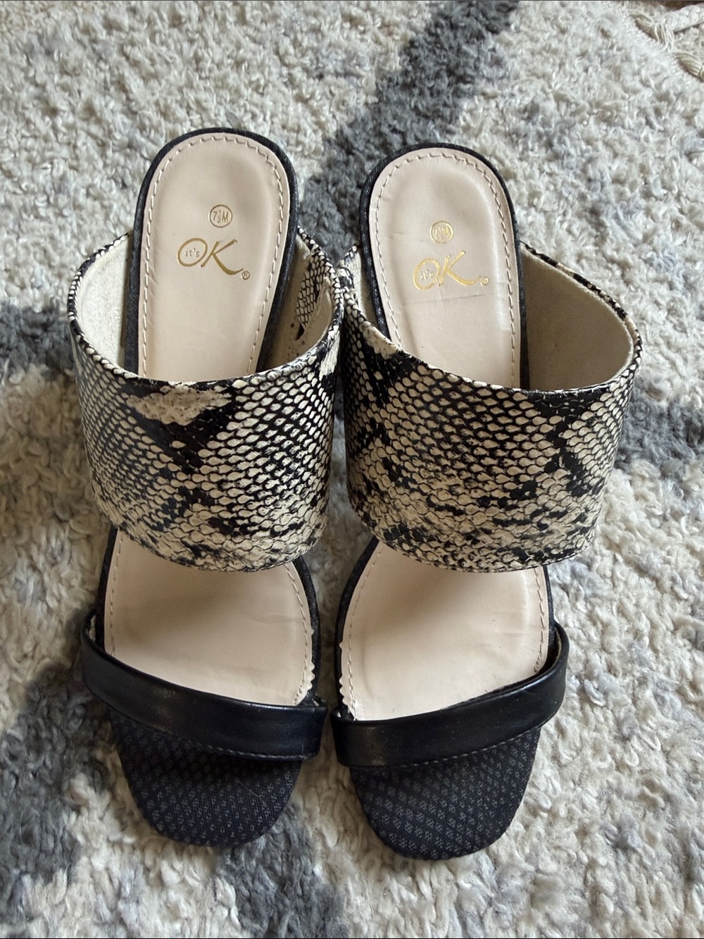 Snake-Print Block Heel Sandals